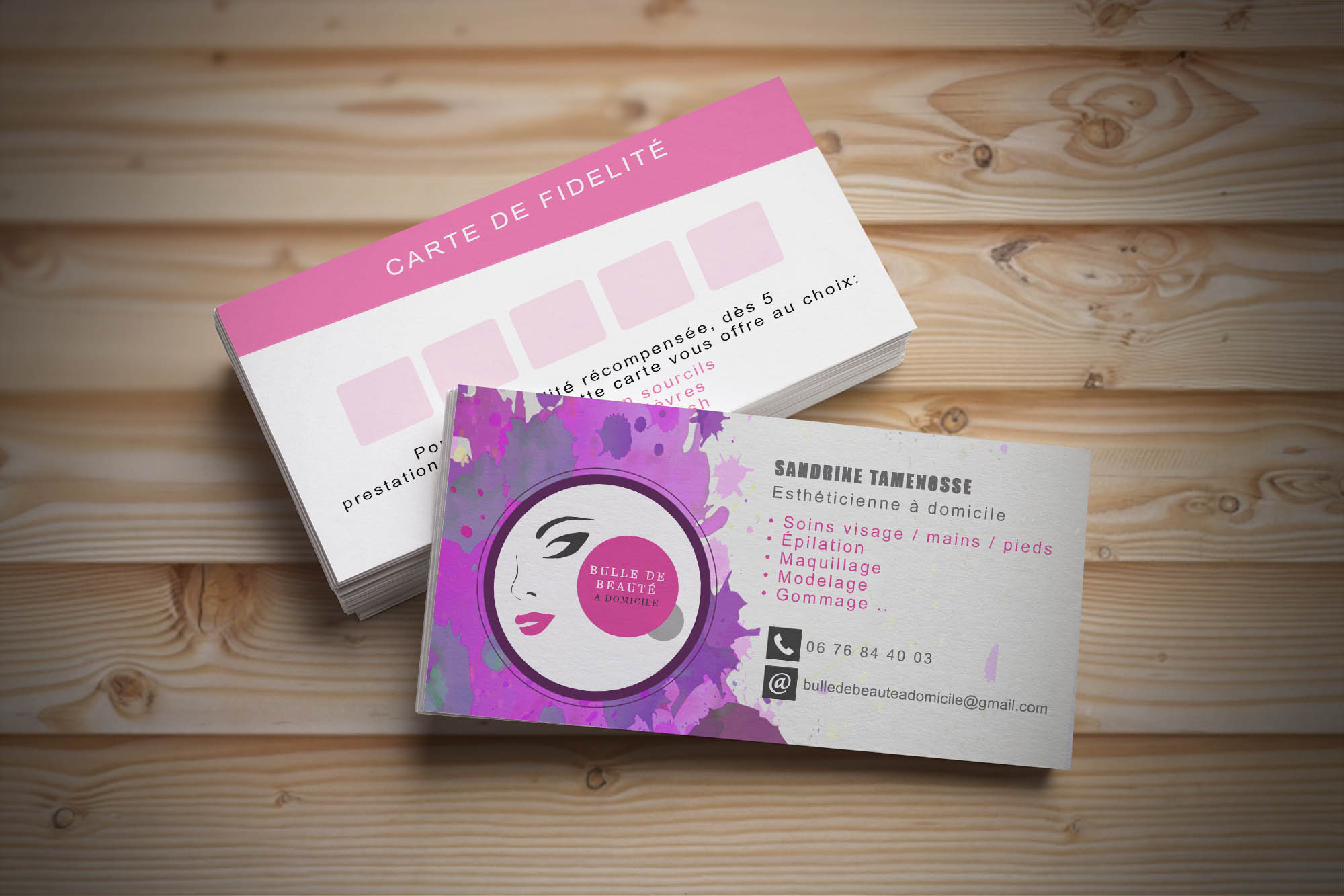 Cartes de visite de l'entreprise Bulle de Beauté à domicile