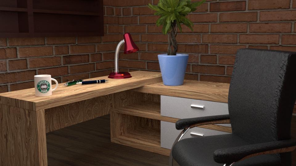Rendu 3D d'un bureau réalisé avec Blender