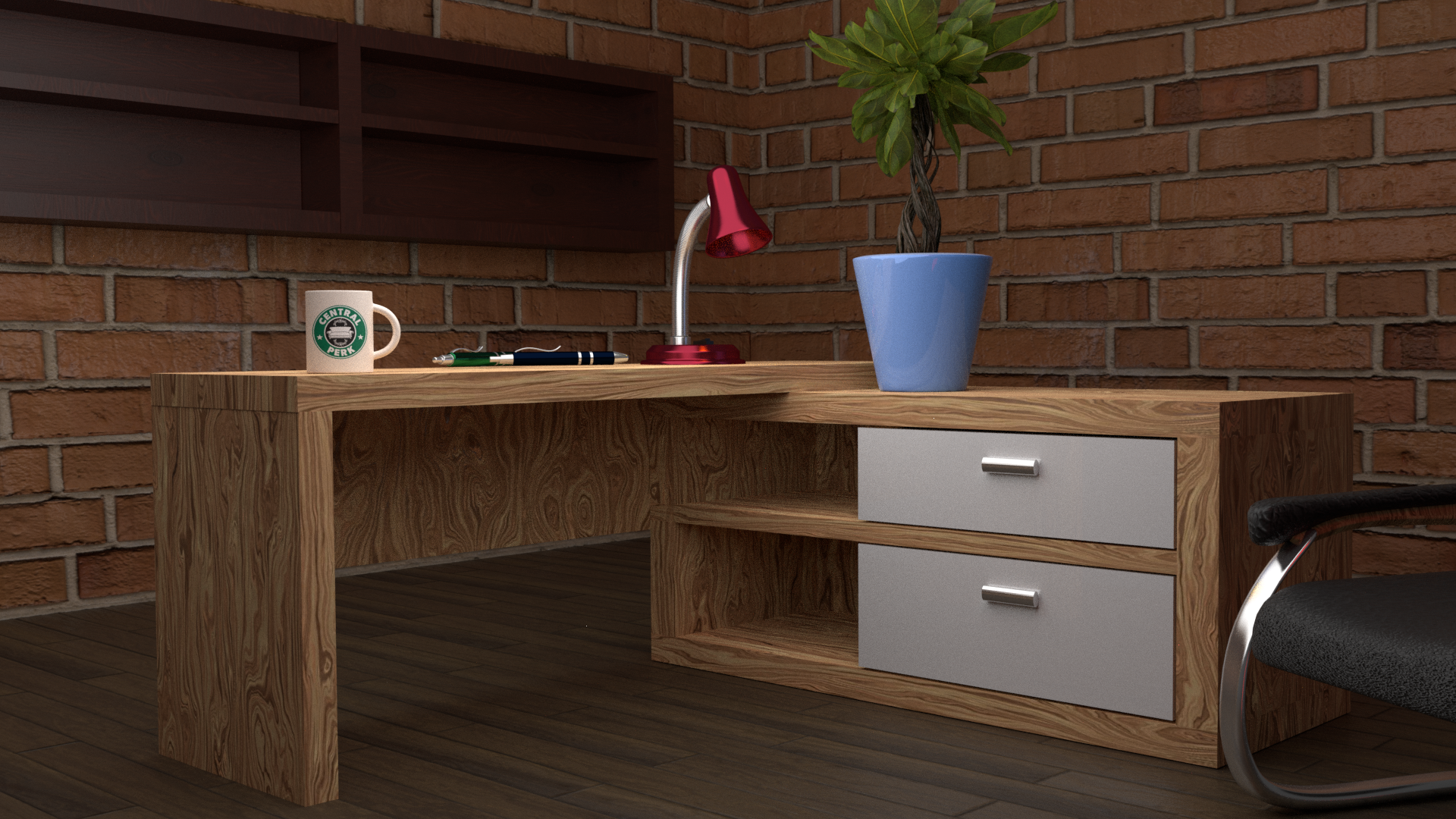 Rendu 3D d'un bureau réalisé avec Blender