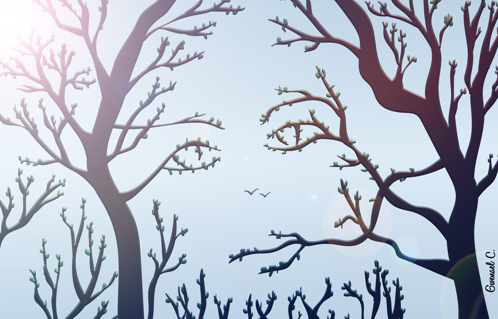 Effet visuel à partir d'un dessin d'une forêt