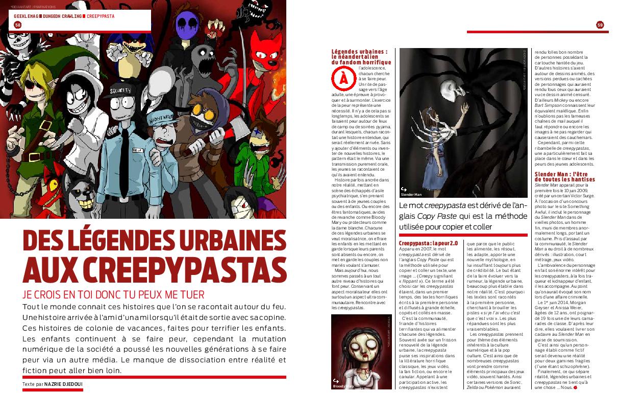 Article de Geek Le Mag sur les creepypastas