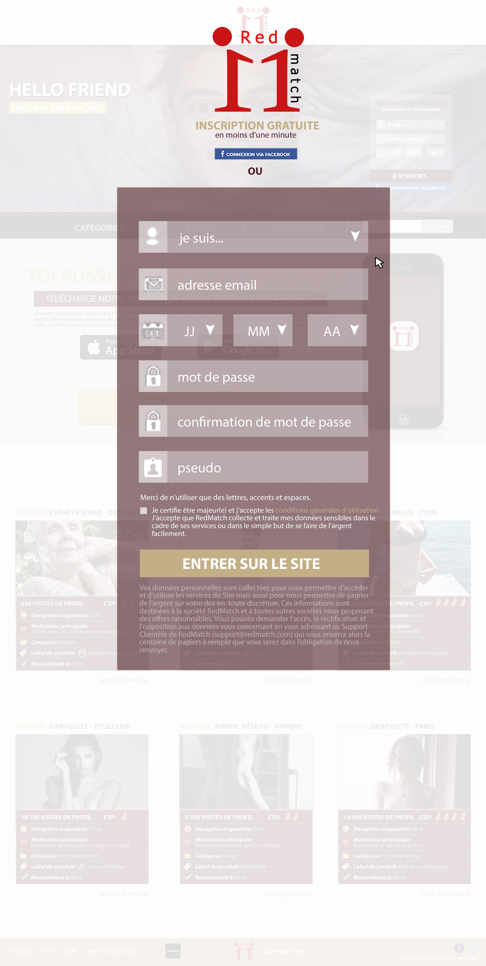 Maquette d'un site de rencontres